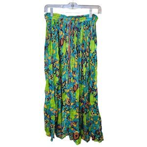 Boho Maxi Cottagecore India Handmade Green Floral Skirt Sz‎ S/M